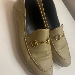Elegant Tan Loafers with Gold Detail